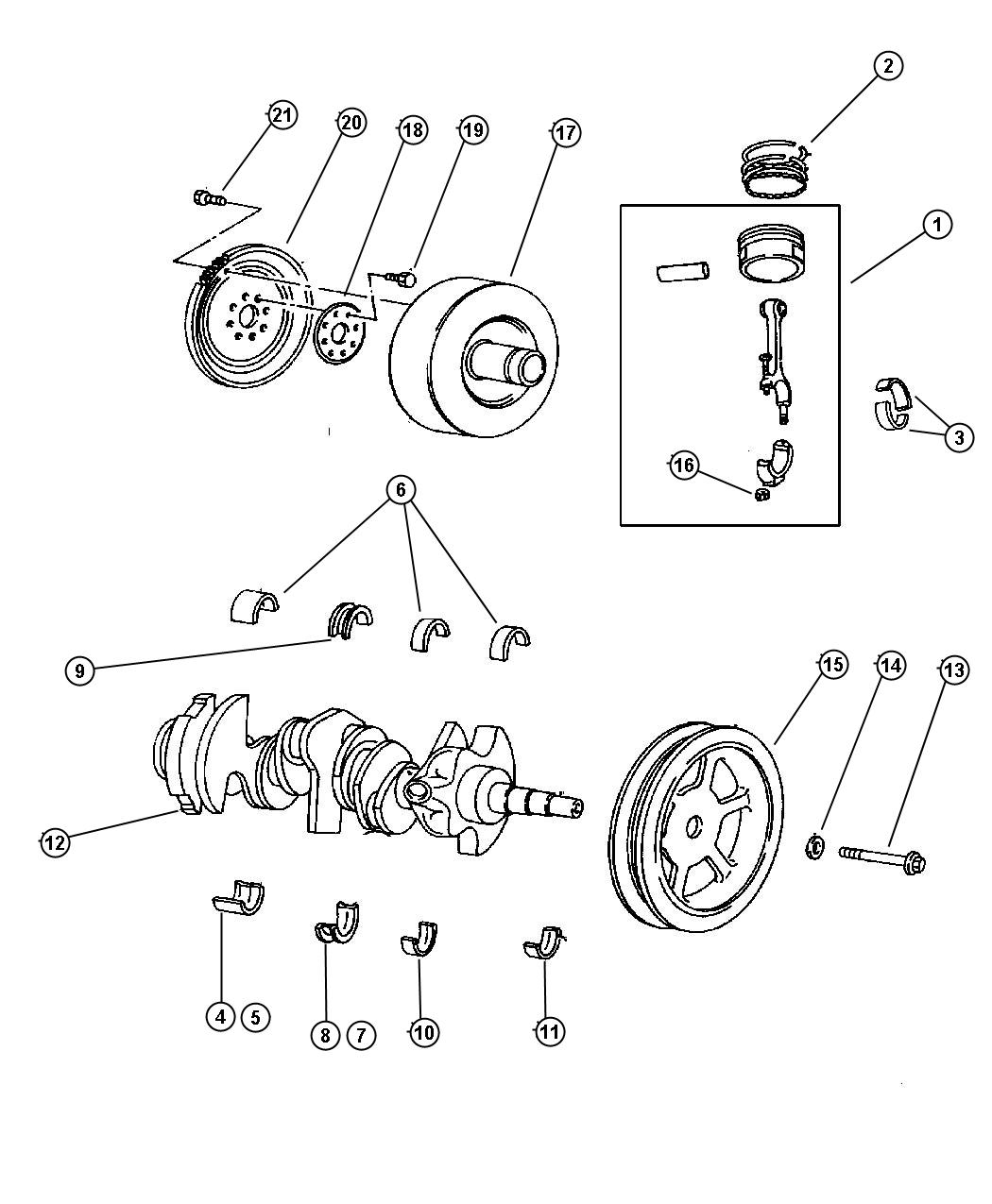 Diagram Crankshaft and Pistons 3.8L EGH Engine. for your Dodge Grand Caravan  