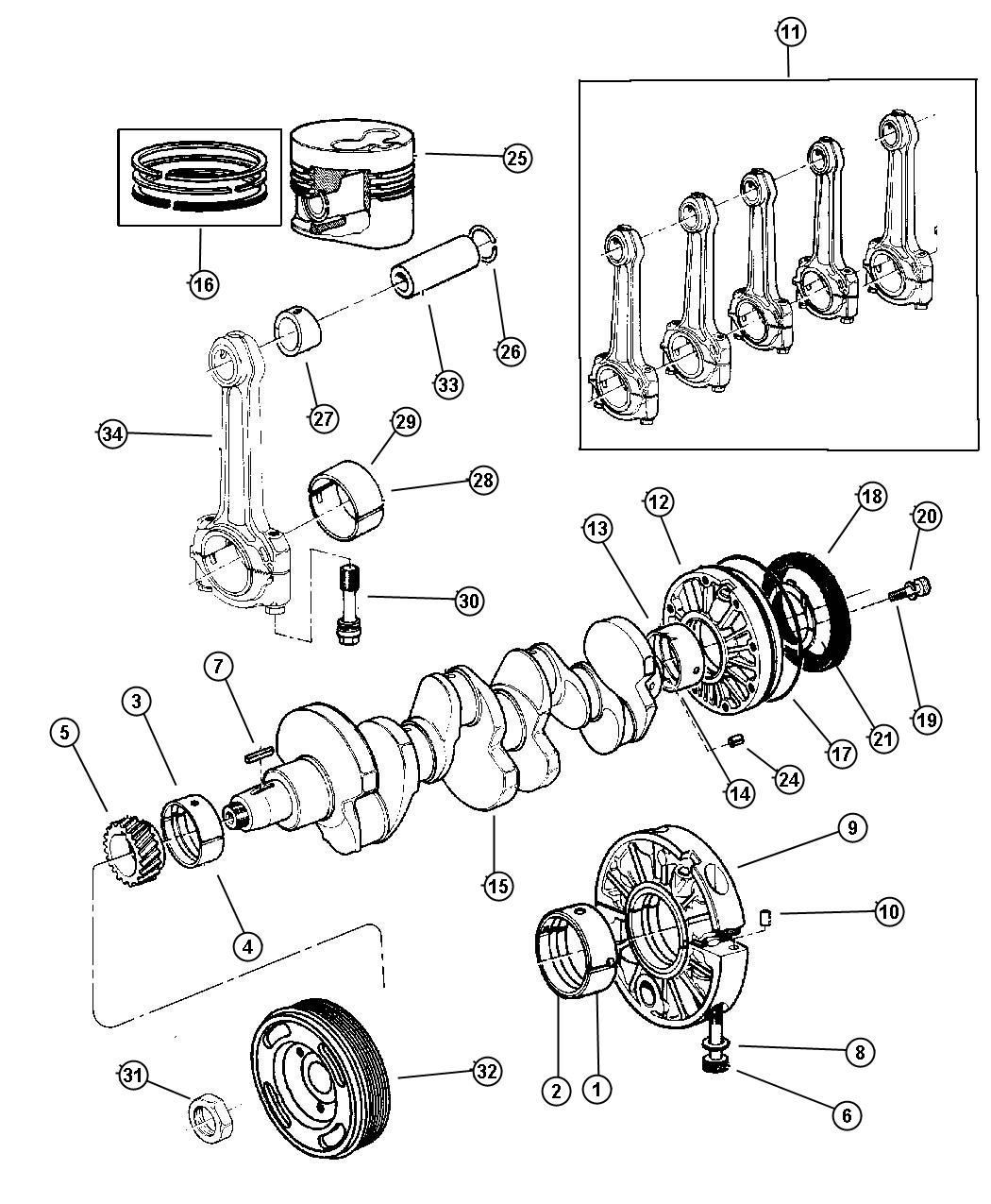 Diagram Crankshaft, Piston and Torque Converter (EXA). for your Jeep