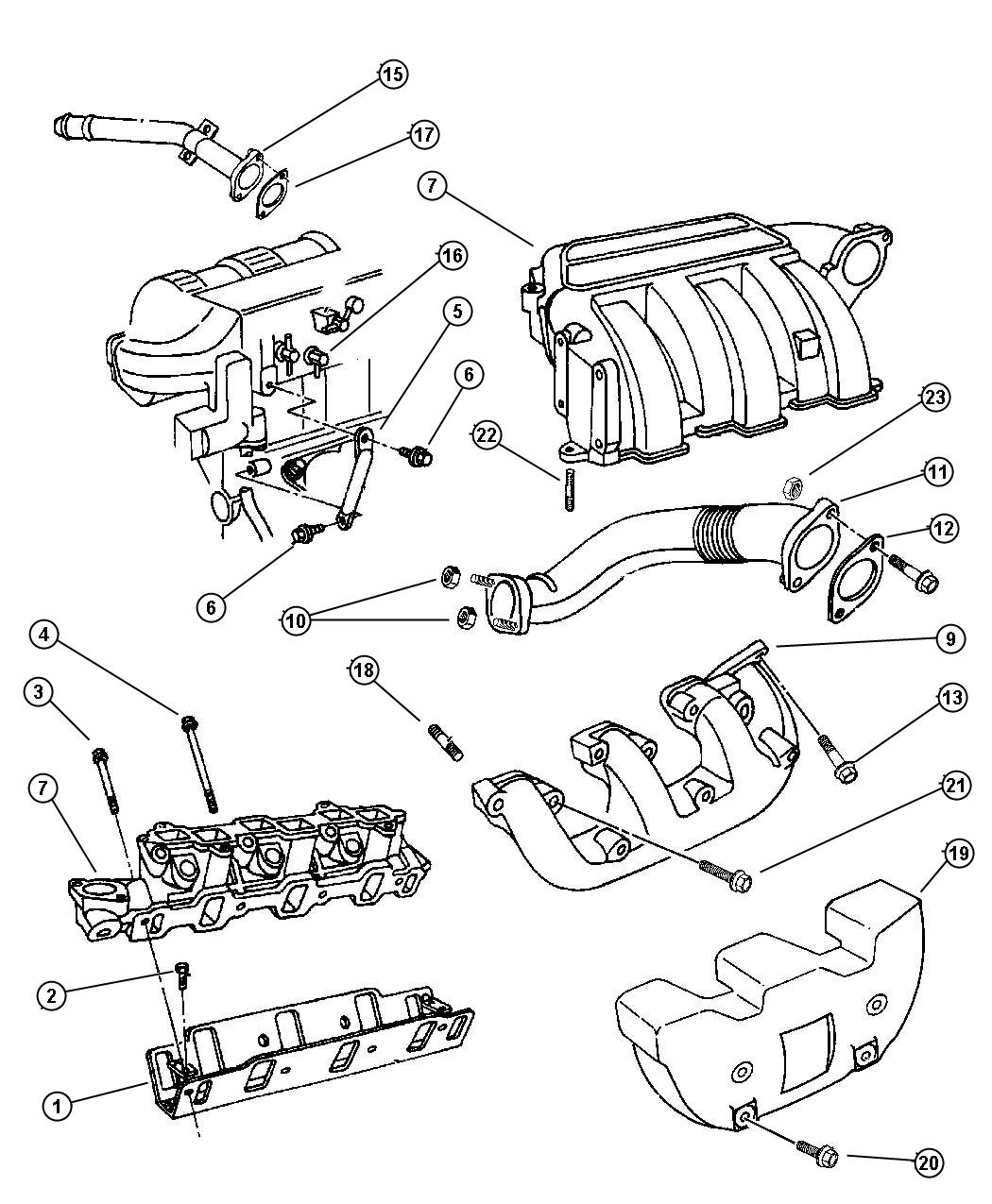 Diagram Manifolds, Intake and Exhaust 3.8L EGH Engine. for your Chrysler Grand Voyager  