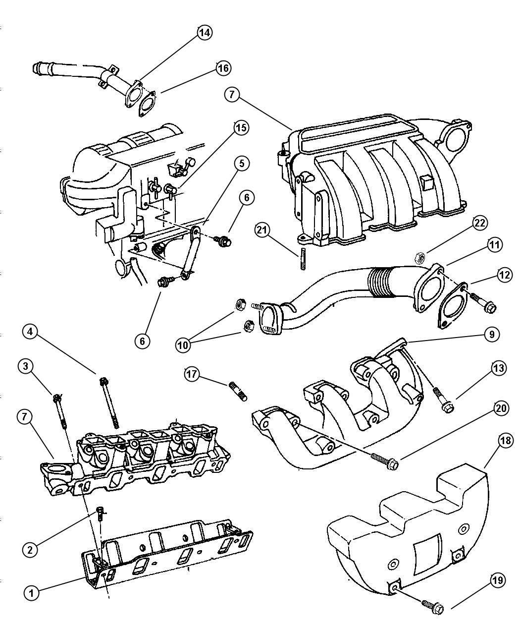 Diagram Manifolds, Intake and Exhaust 3.3L EGA-EGM Engine. for your Chrysler Grand Voyager  