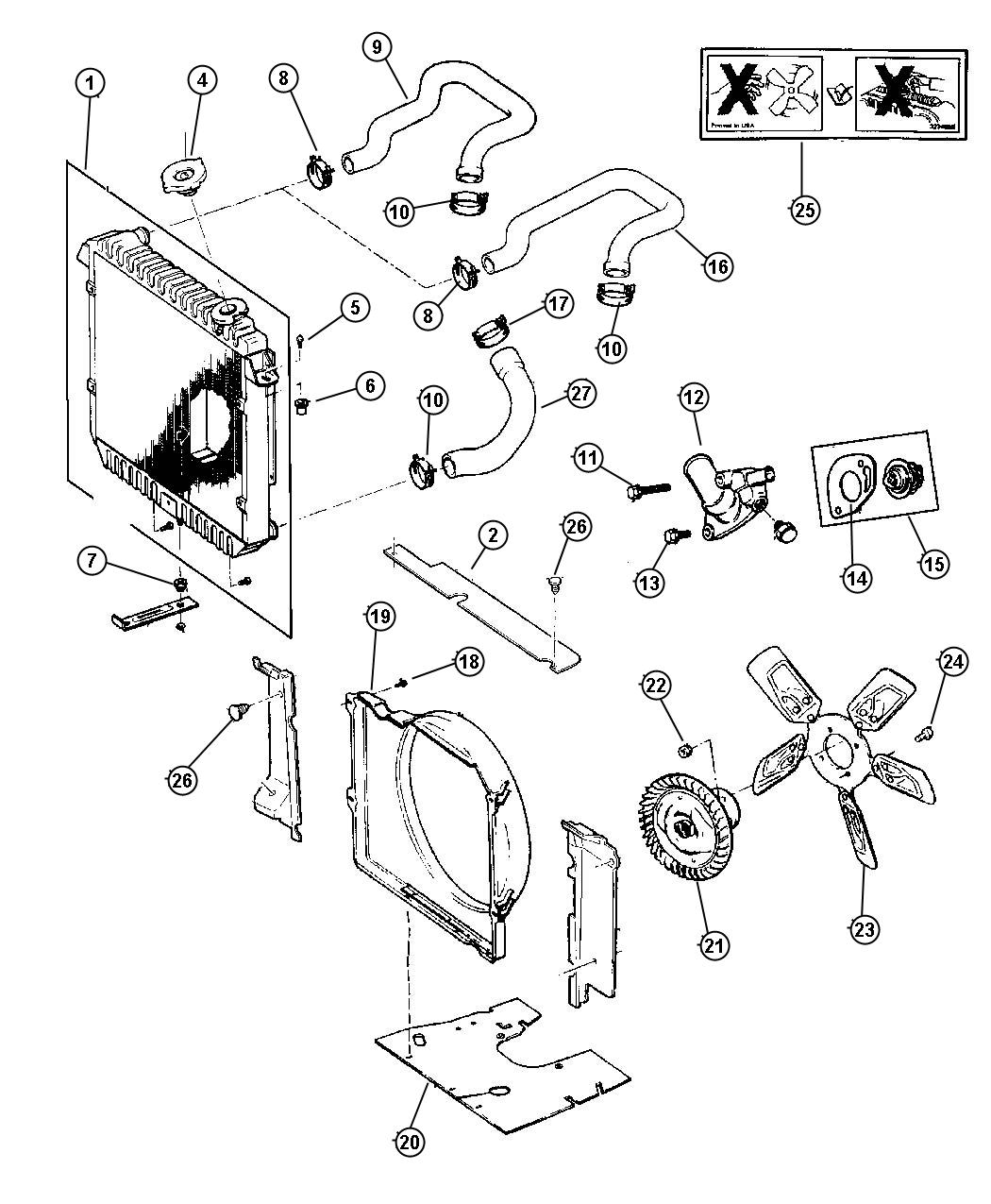 Diagram Radiator and Related Parts, 2.5L Gas Engine. for your Jeep