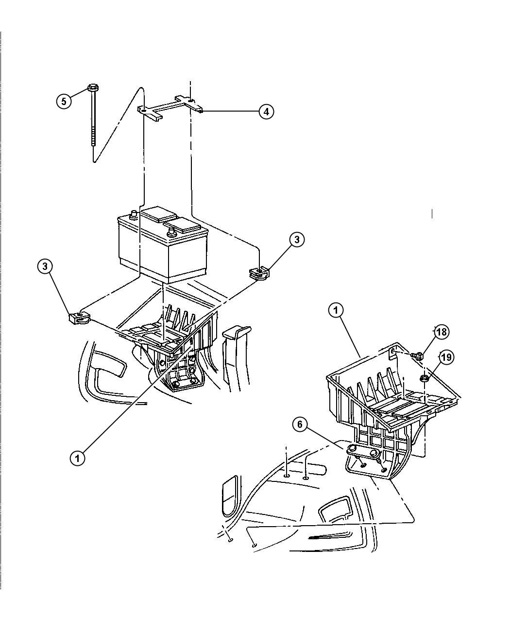 Diagram Battery Tray and Cables. for your Dodge Ram 2500  