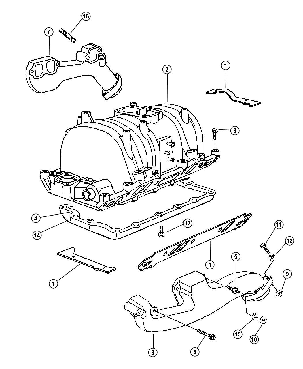 Diagram Manifold, Intake and Exhaust (EHC). for your 2001 Dodge Dakota