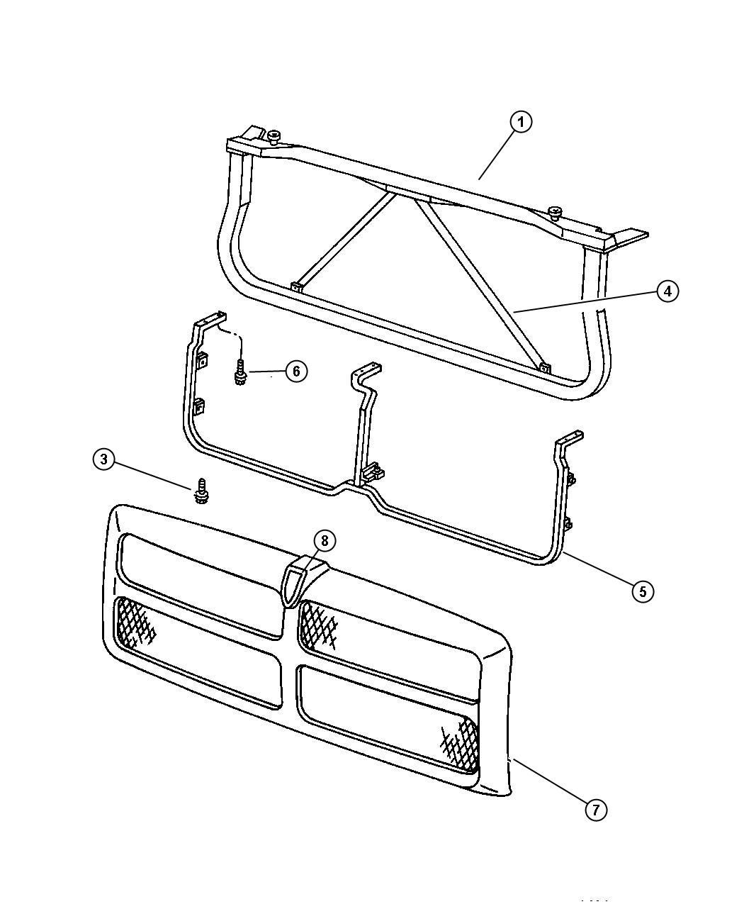 Diagram Grille And Related Parts. for your 1997 Dodge Ram 1500   