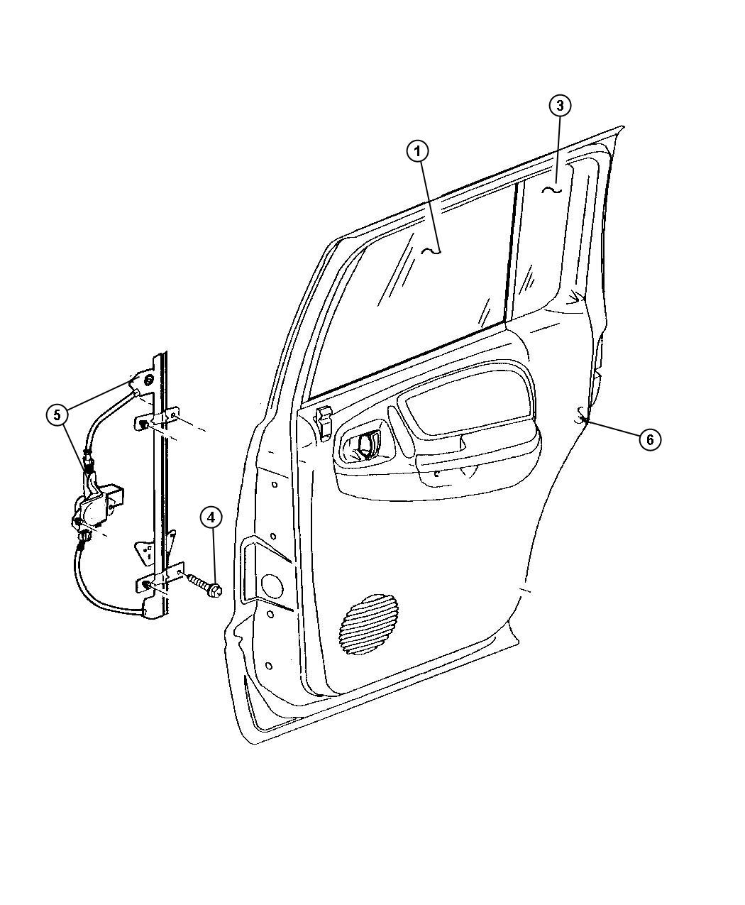 Diagram Door, Rear Glass And Regulator. for your Dodge