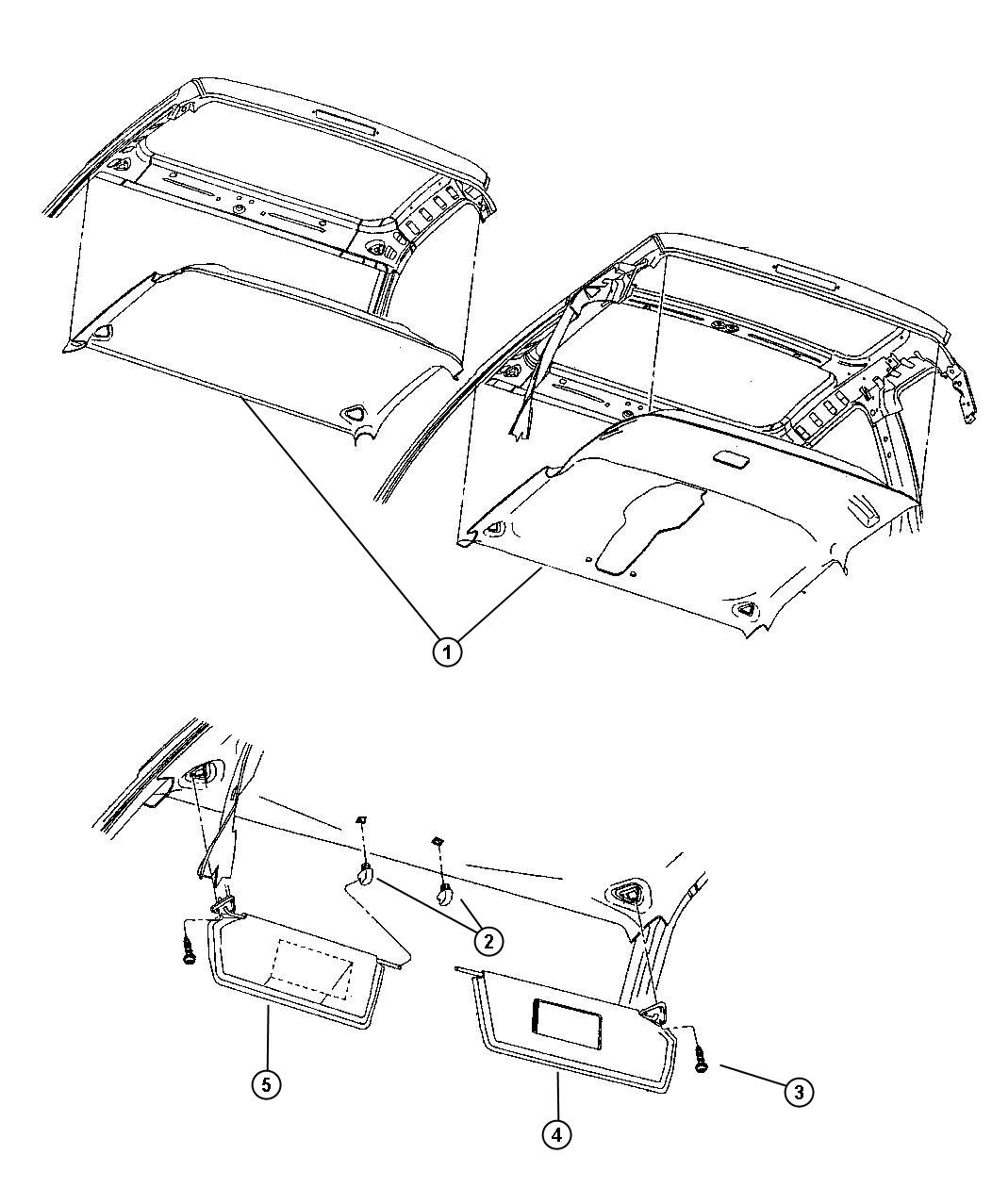 Headliner And Visor. Diagram