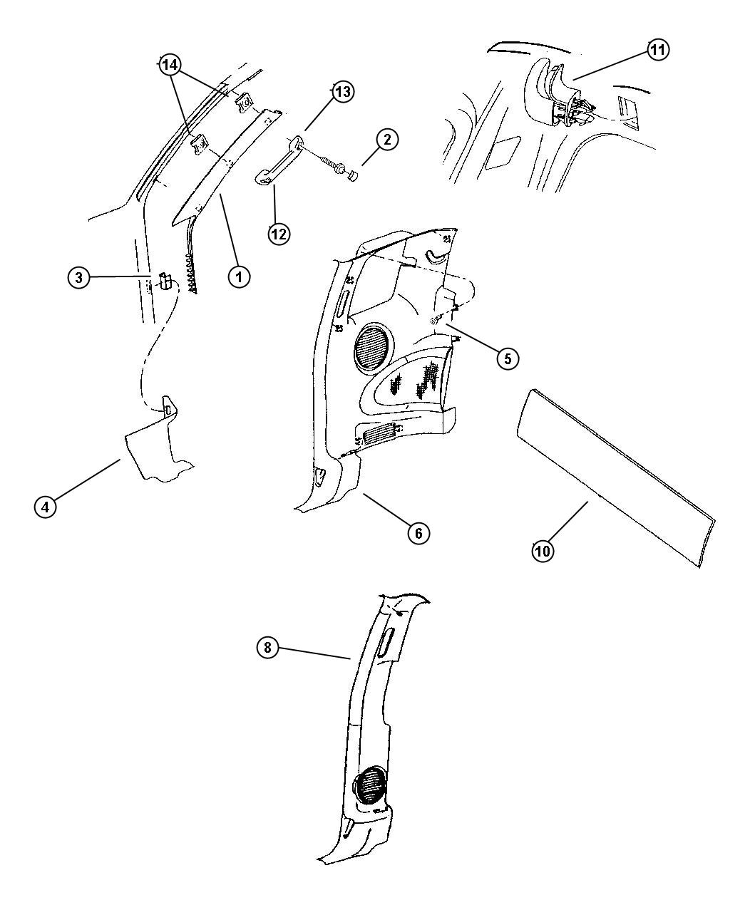 Diagram Mouldings, Panels, And Bolster. for your 2001 Chrysler 300  M 