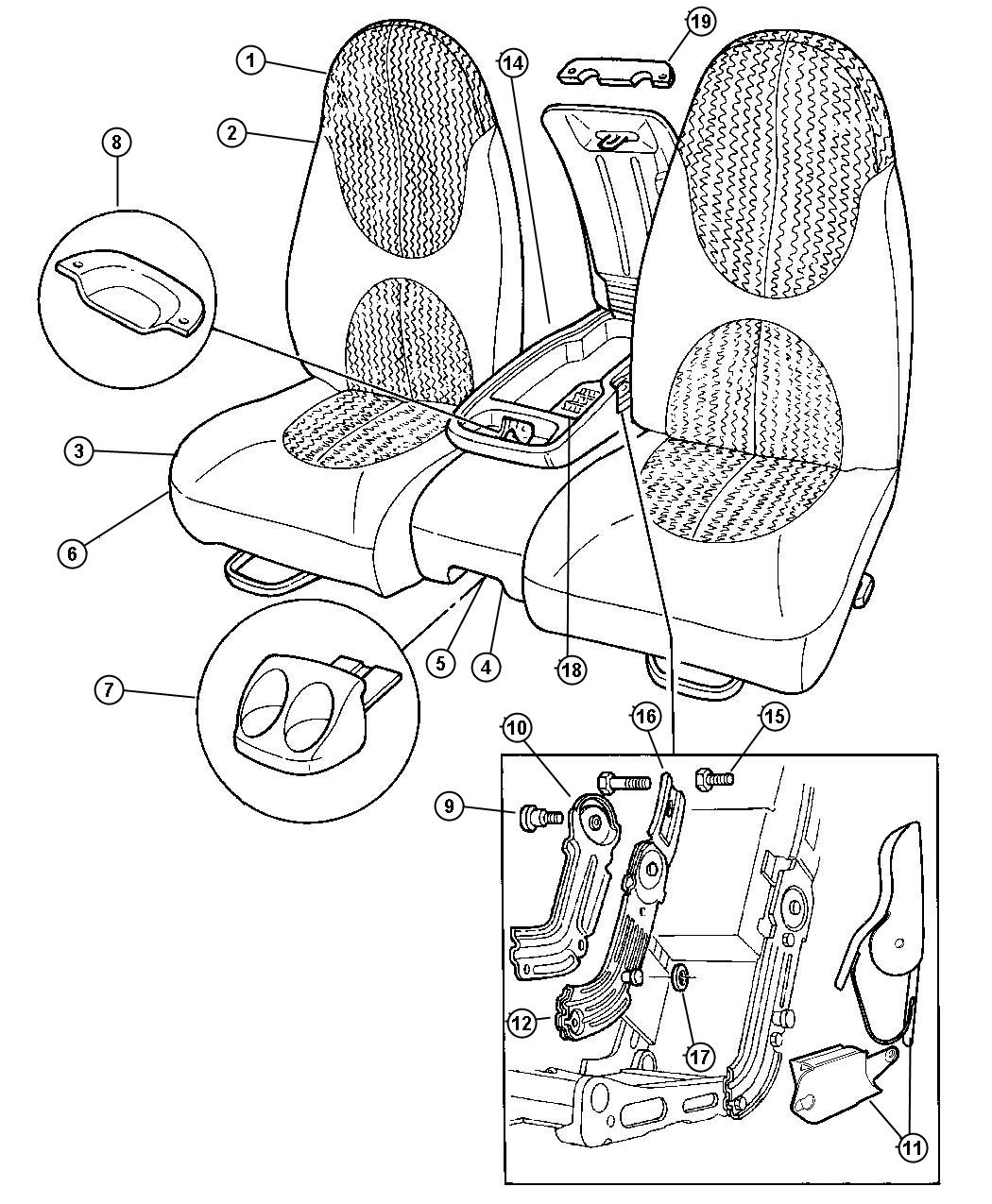 Seat, Front, Trim Code V9, Split Bench. Diagram