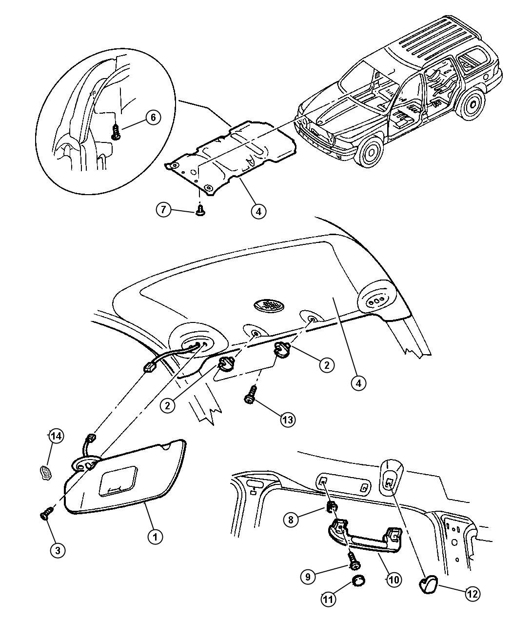 Diagram Headliner And Visor. for your 2000 Chrysler 300  M 