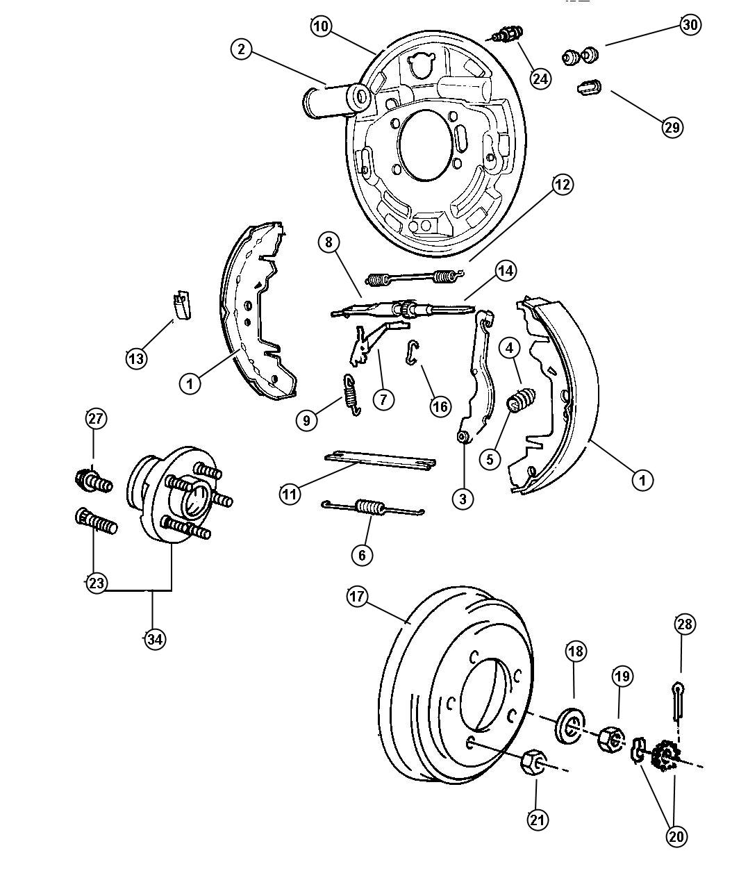 Diagram Brakes, Rear Drum. For Your Chrysler Grand Voyager