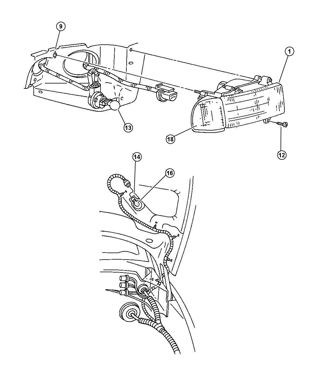 Diagram Lamps Front. for your 1997 Dodge Ram 1500 5.2L Magnum V8 M/T CLUB CAB 6FT BOX 6.5 FT BOX 