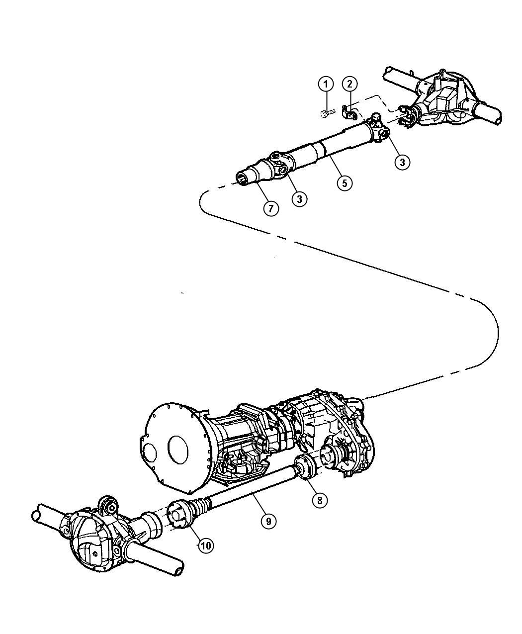 Diagram Propeller Shafts, Front and Rear. for your Jeep