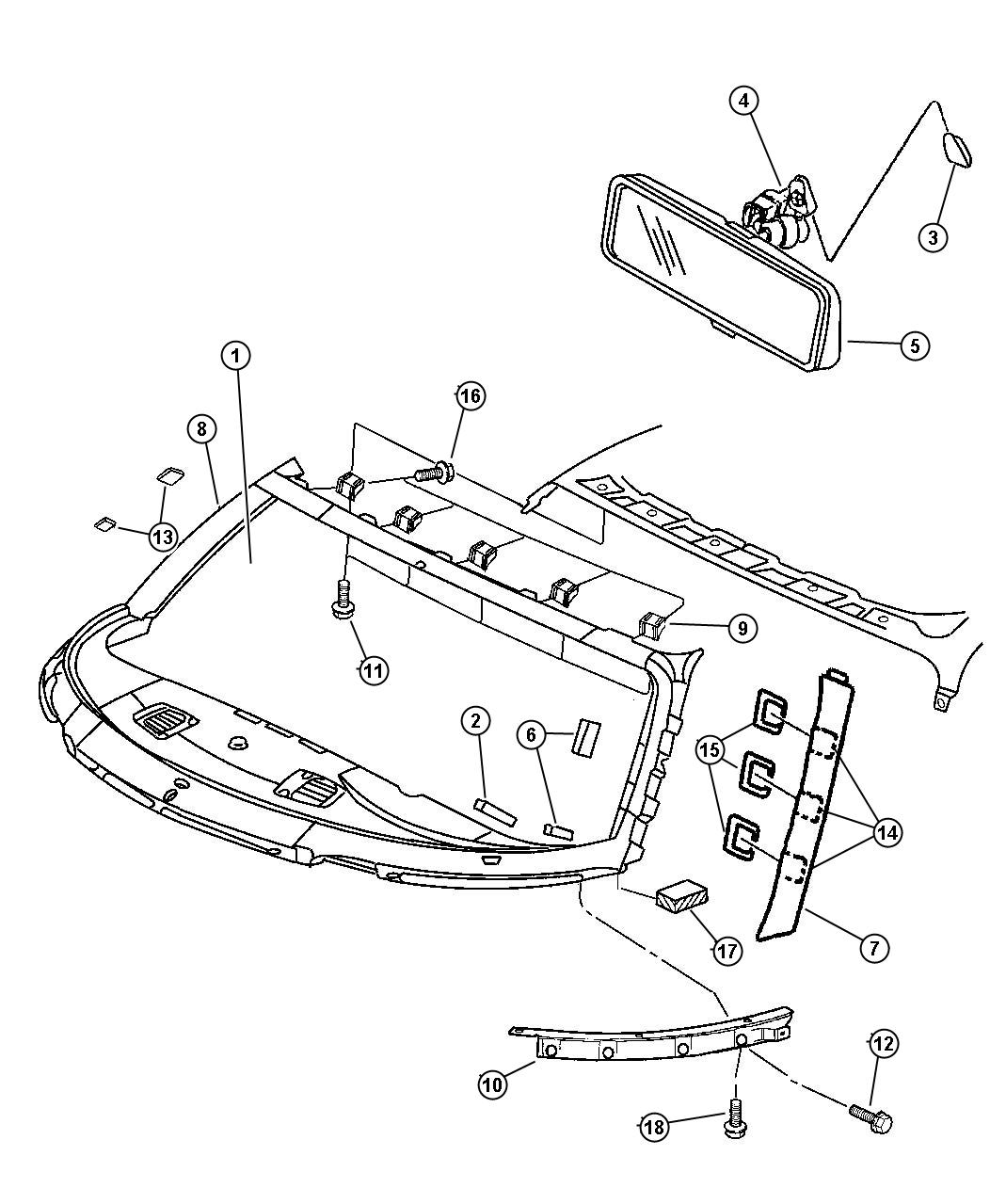 Diagram Glass Windshield Frame And Mirror Viper Coupe. for your Jeep Grand Cherokee  