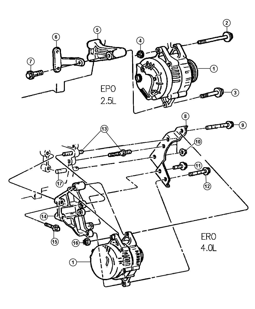 Diagram Alternator 2.5L and 4.0L Engines L.H.D.. for your 2003 Chrysler 300  M 