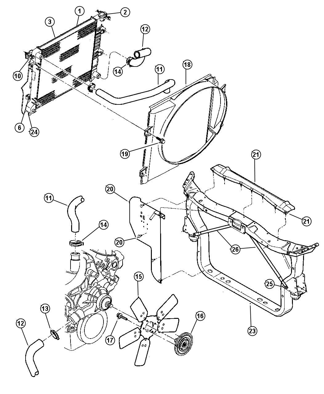 Diagram Radiator And Related Parts Eight Cylinder Engine. for your Dodge