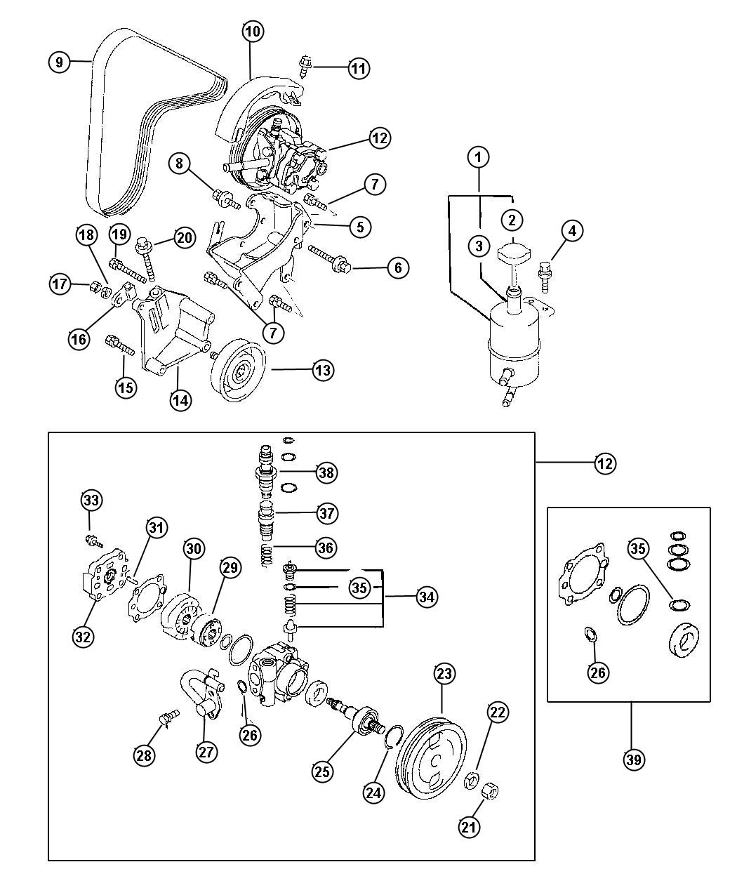 Pump, Power Steering Oil W/2.5L Engine. Diagram