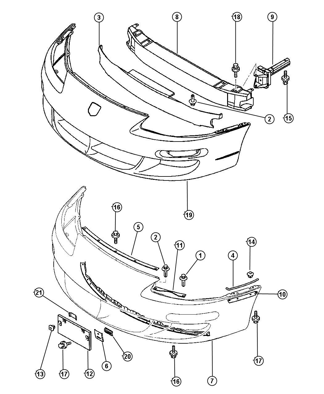 Diagram Front Bumper and Fascia - Dodge. for your Dodge