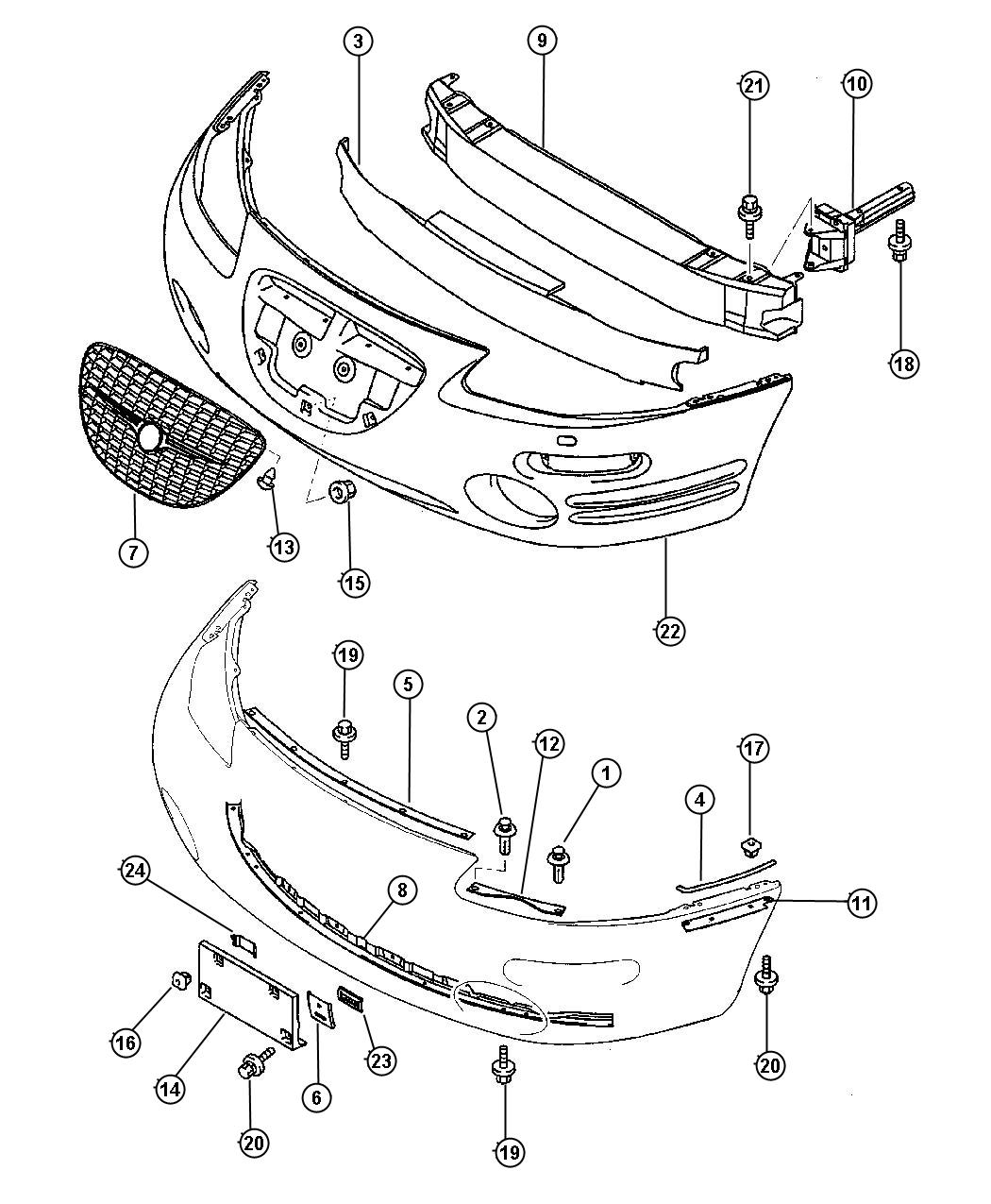 Diagram Front Bumper and Fascia - Chrysler. for your Chrysler