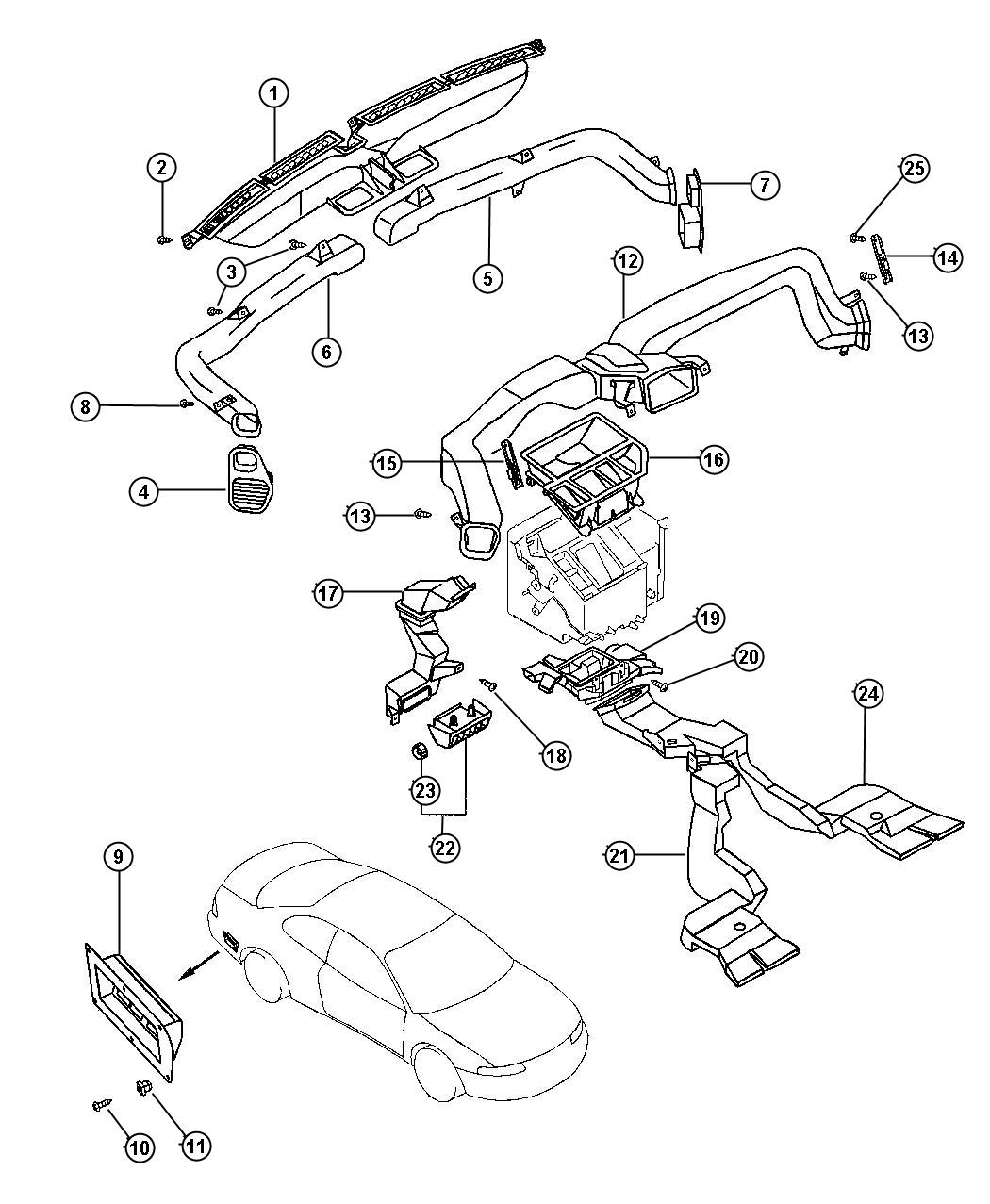 Defroster and Ventilation Ducts and Outlets. Diagram