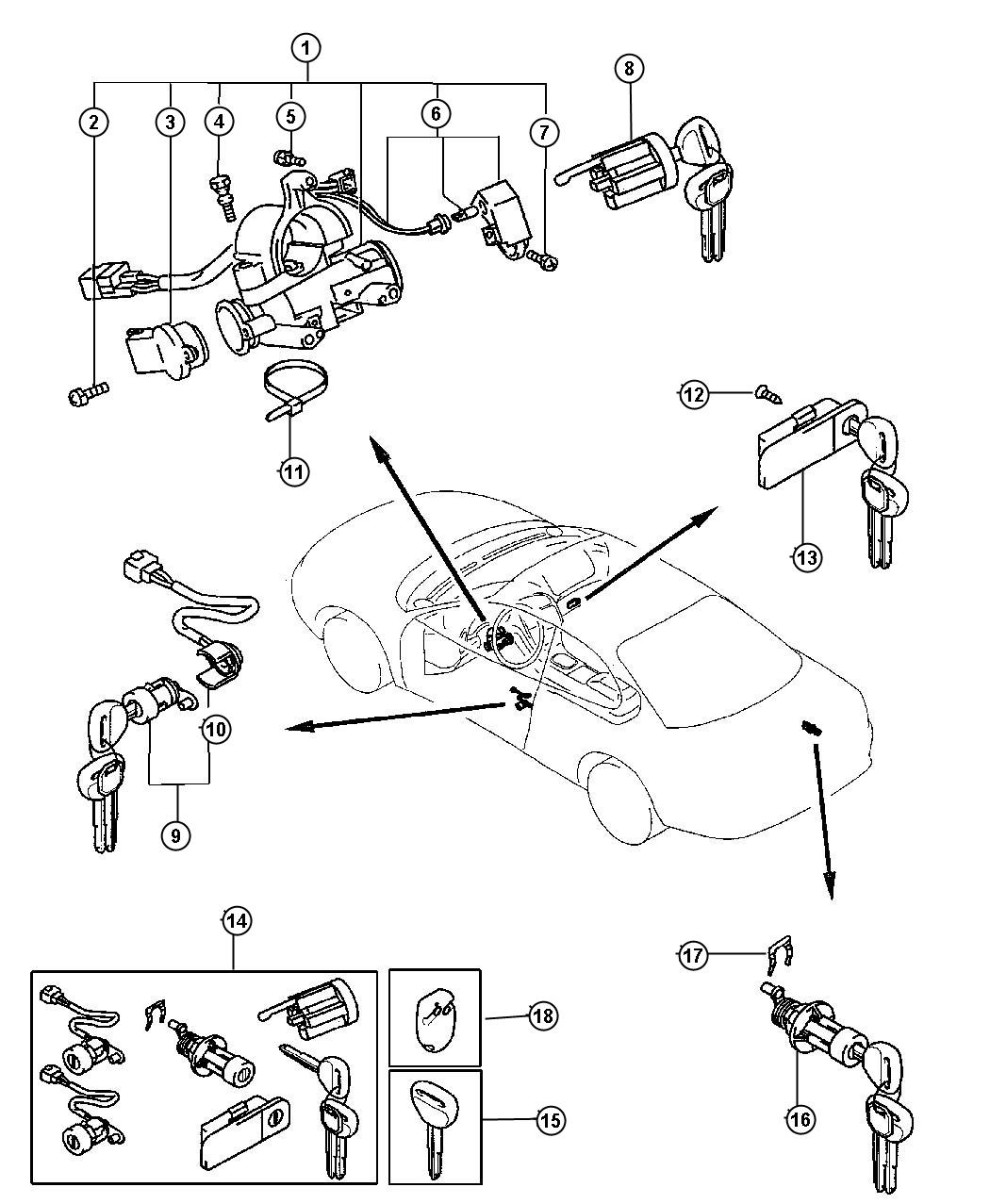 Diagram Lock Cylinder and Keys. for your Dodge