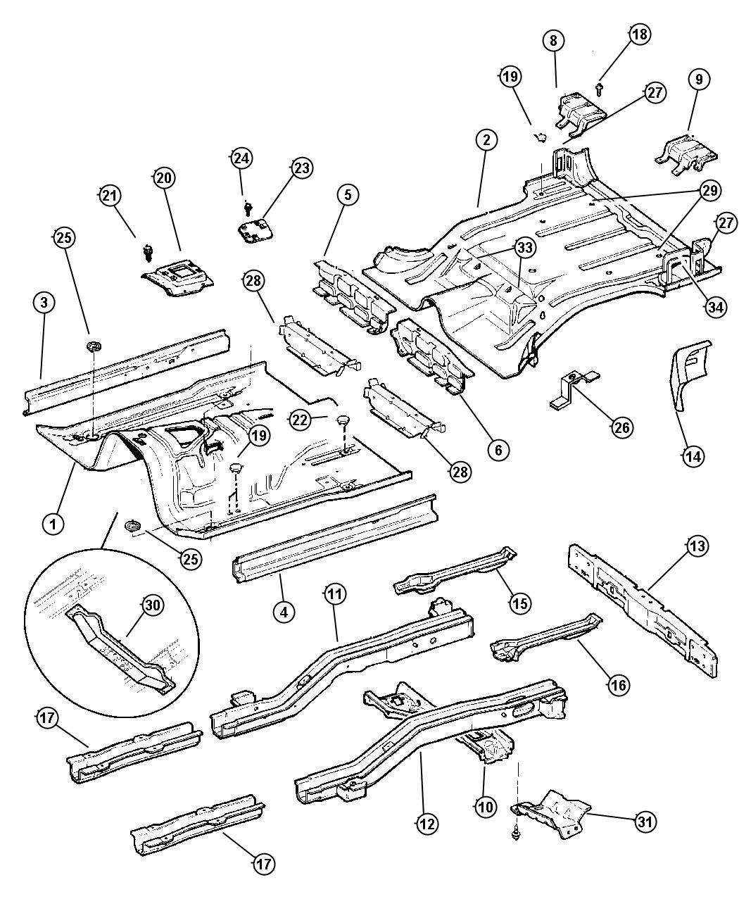 Diagram Pans, Floor. for your 2000 Chrysler 300  M 