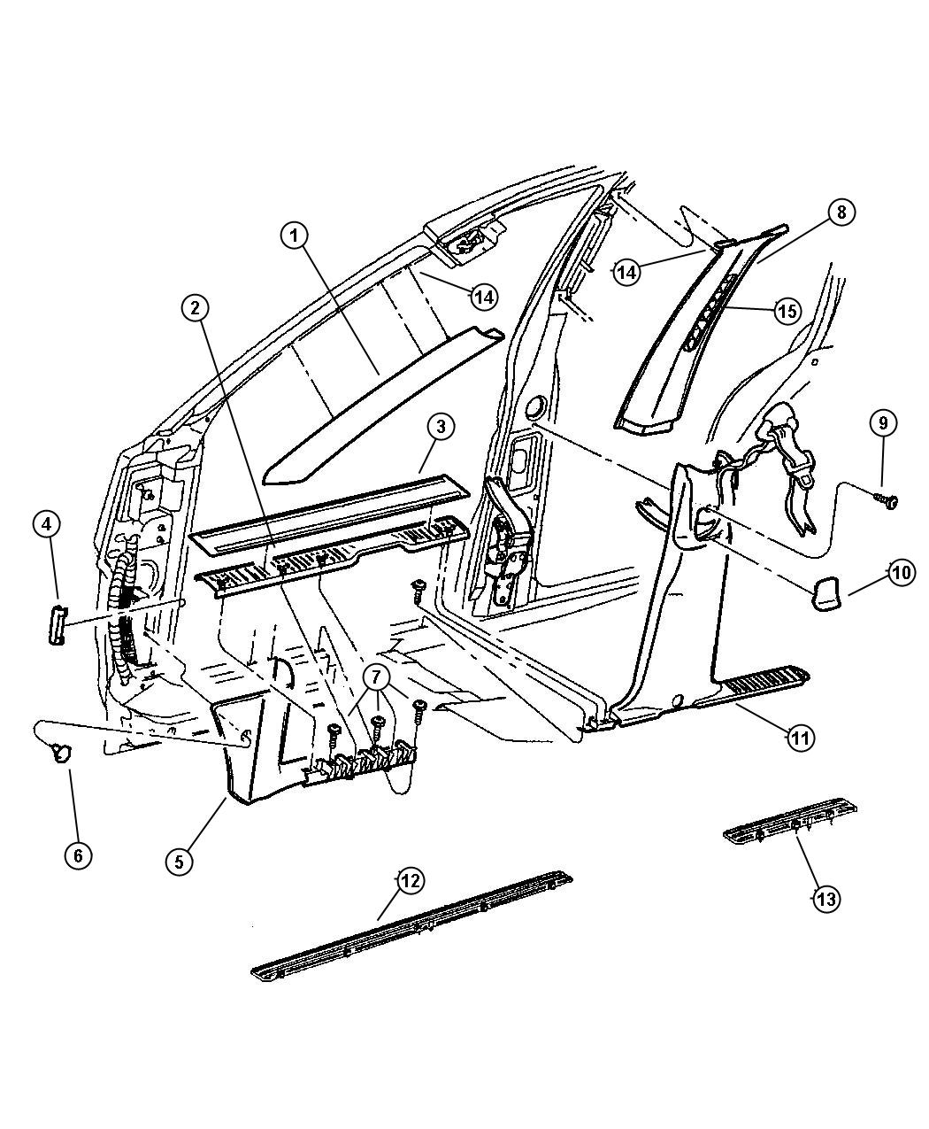 Front Trim Panels and Scuff Plates. Diagram