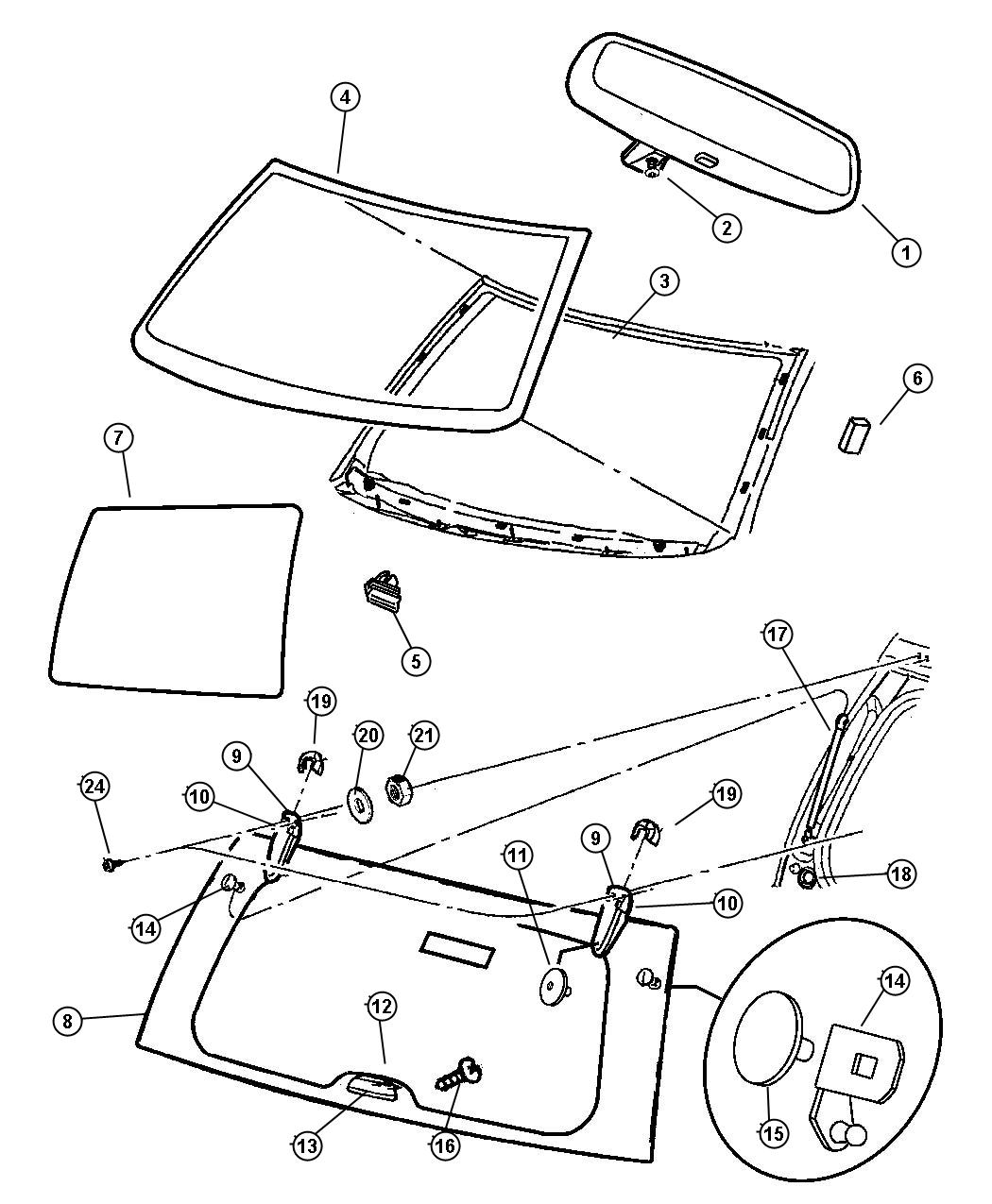 Diagram Glass, Windshield, Backlite, Quarter Window, Rear View Mirror. for your Chrysler 300  M