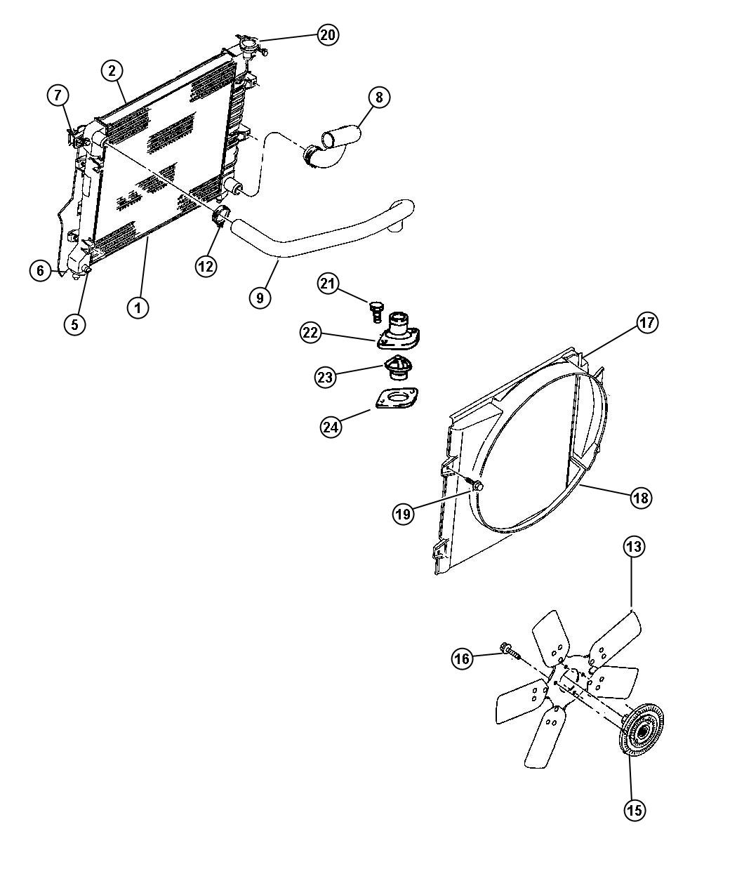 Radiator and Related Parts 5.2, 5.9L Engine. Diagram