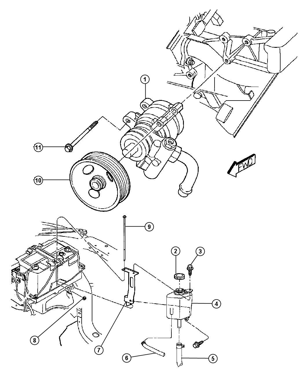 Diagram Pump, Mounting and Pulley,2.5L Engine. for your Dodge