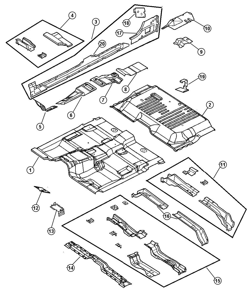 Diagram Floor Pan, 4 Door. for your Dodge