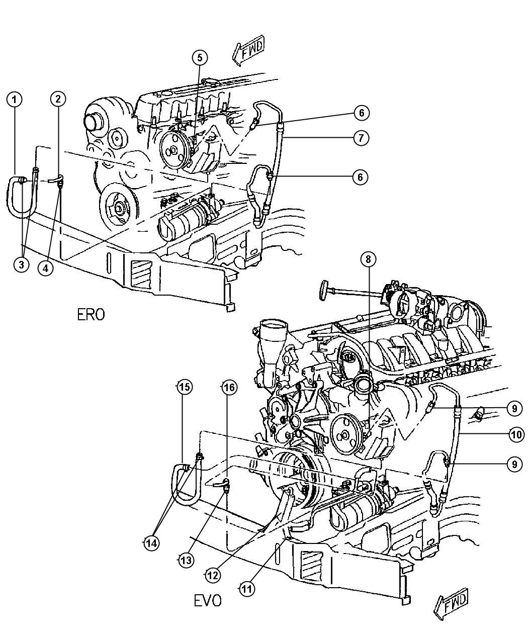 Diagram Power Steering Hoses-Gas-Left Hand Drive. for your 2006 Dodge Caravan   