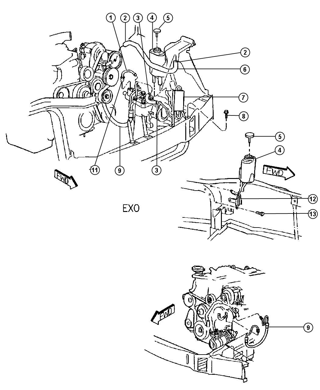 Diagram Power Steering Hoses-Diesel-Left Hand Drive. for your 2006 Dodge Caravan   