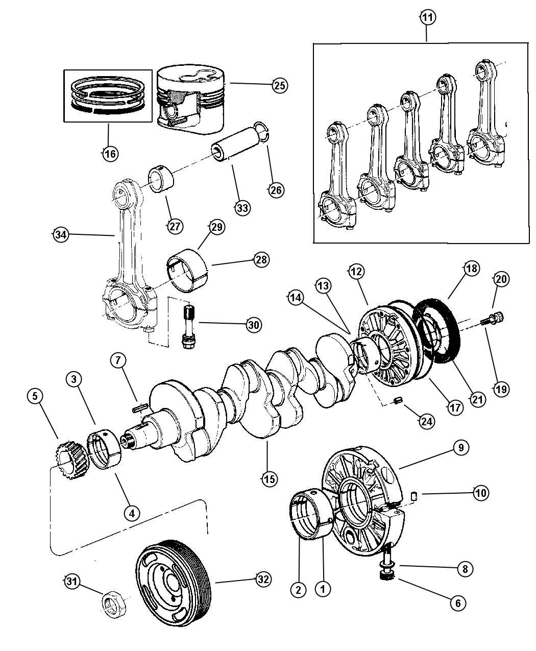 Diagram Crankshaft, Piston and Torque Converter (EXA). for your Jeep