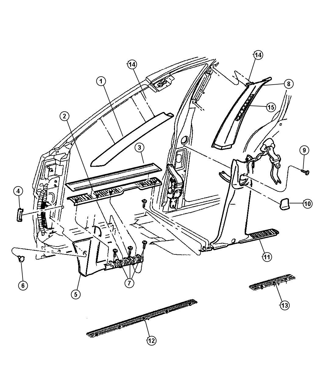 Diagram Front Trim Panels and Scuff Plates. for your Jeep