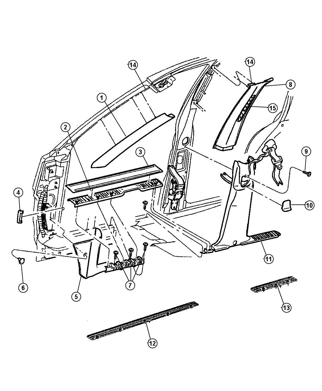 Front Trim Panels and Scuff Plates. Diagram