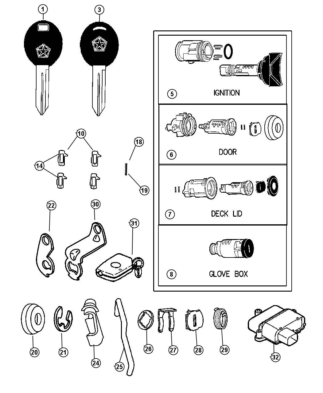 Lock Cylinders And Double Bitted Lock Cylinder Repair Components. Diagram