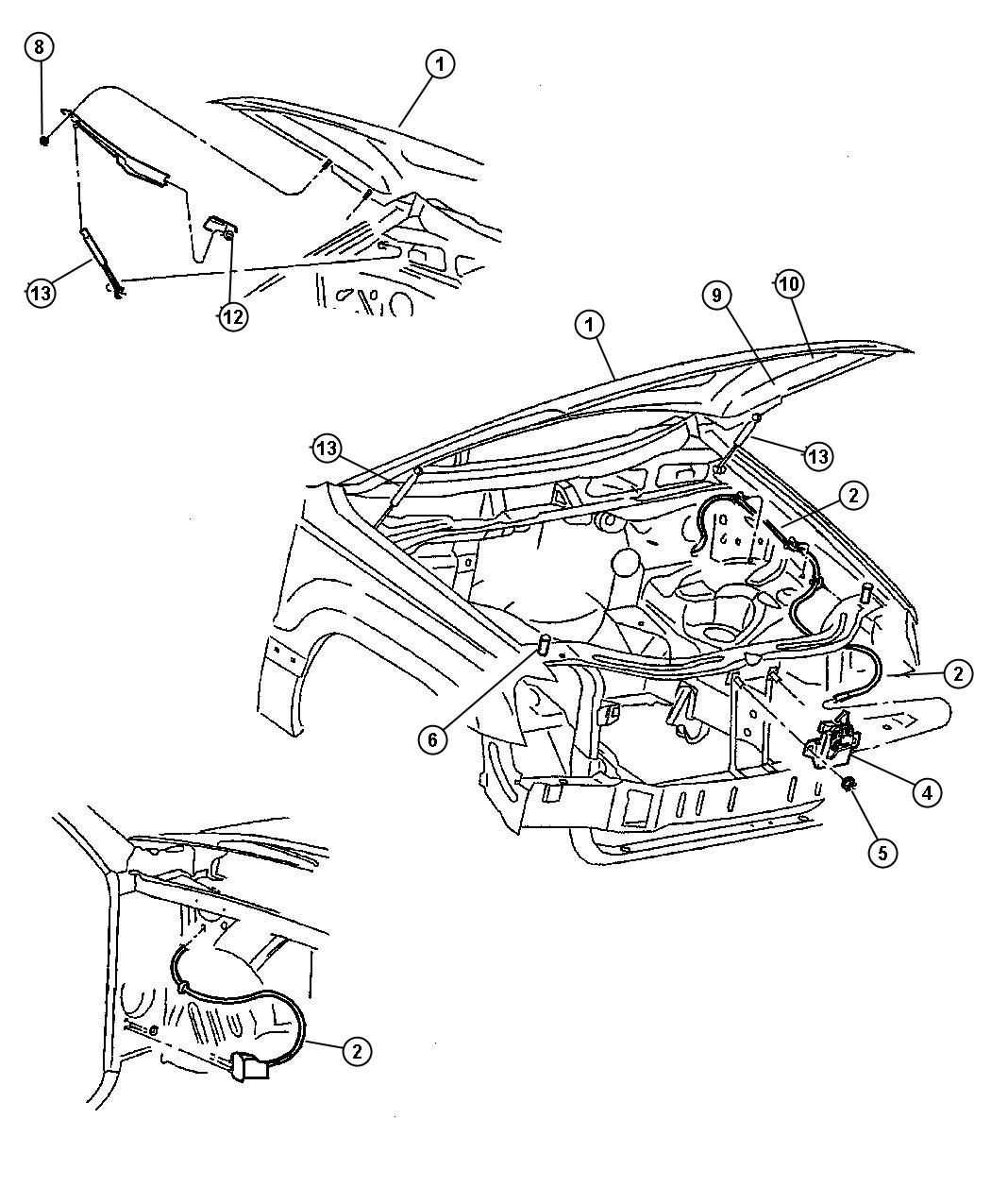 Hood, Latch, Hinges. Diagram