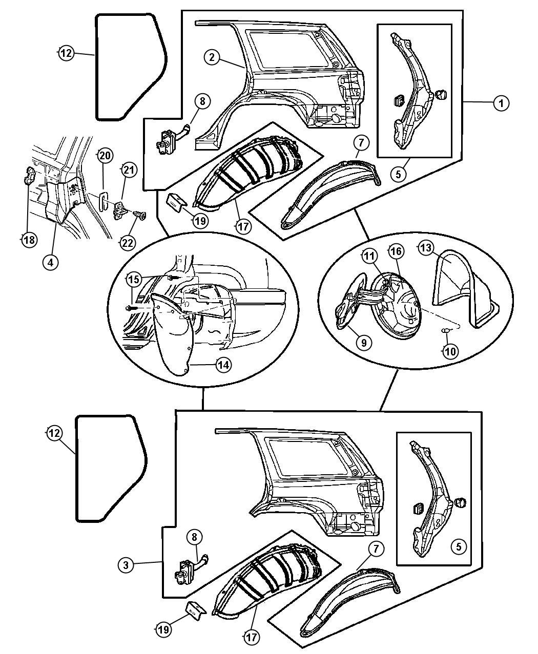 Diagram Panels, Rear Quarter. for your 2015 Jeep Grand Cherokee   