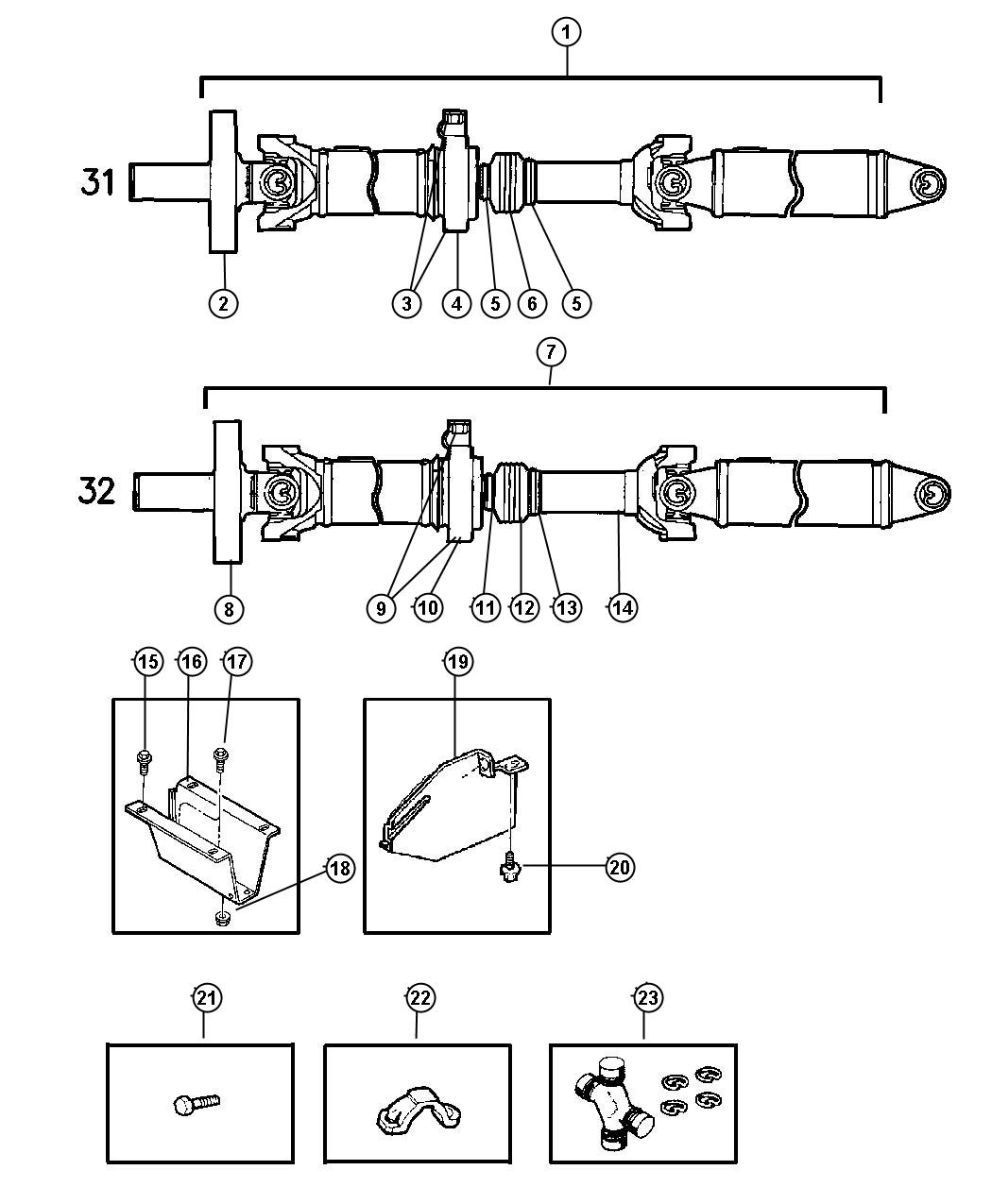 Shaft,Propeller,Rear,2 Piece,Body 31,32,BR 1,2,3,6,7,8. Diagram