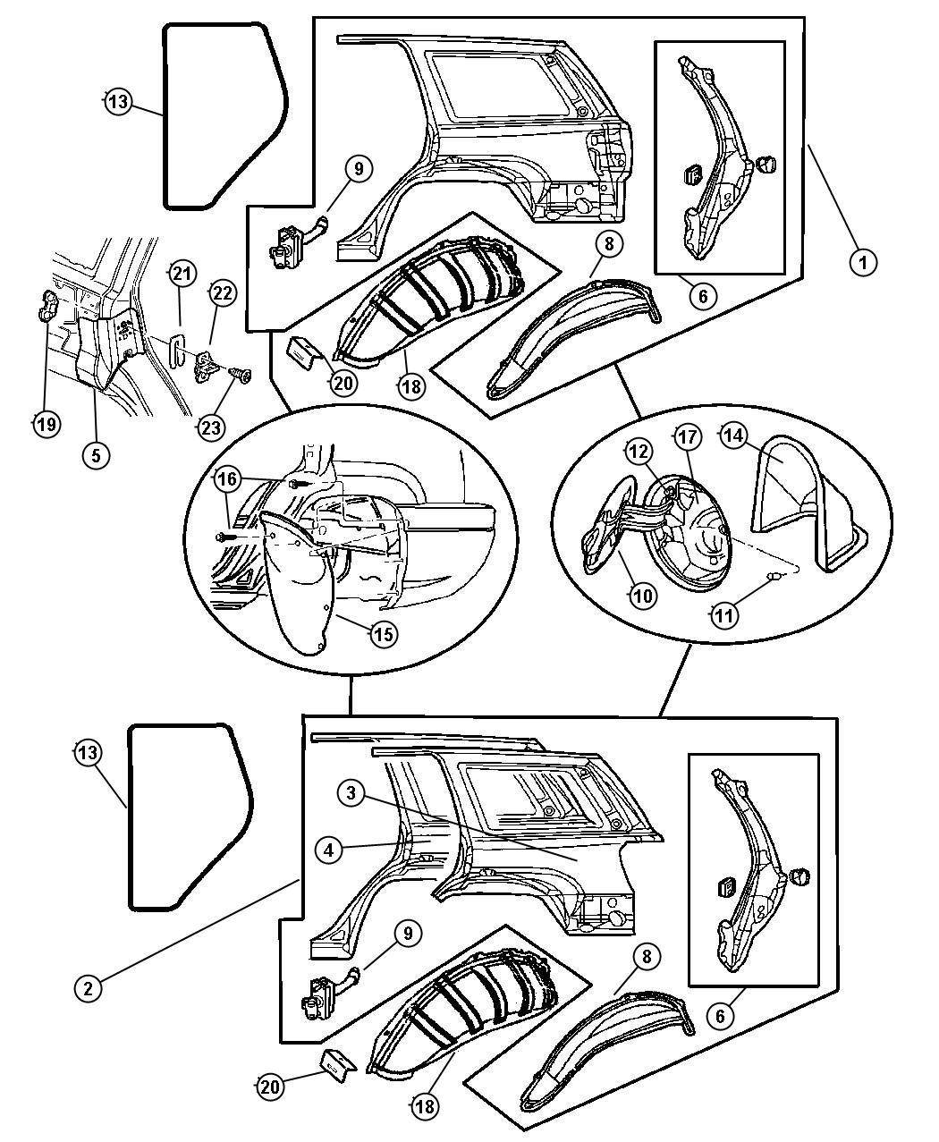 Diagram Panels, Rear Quarter. for your 2015 Jeep Grand Cherokee   