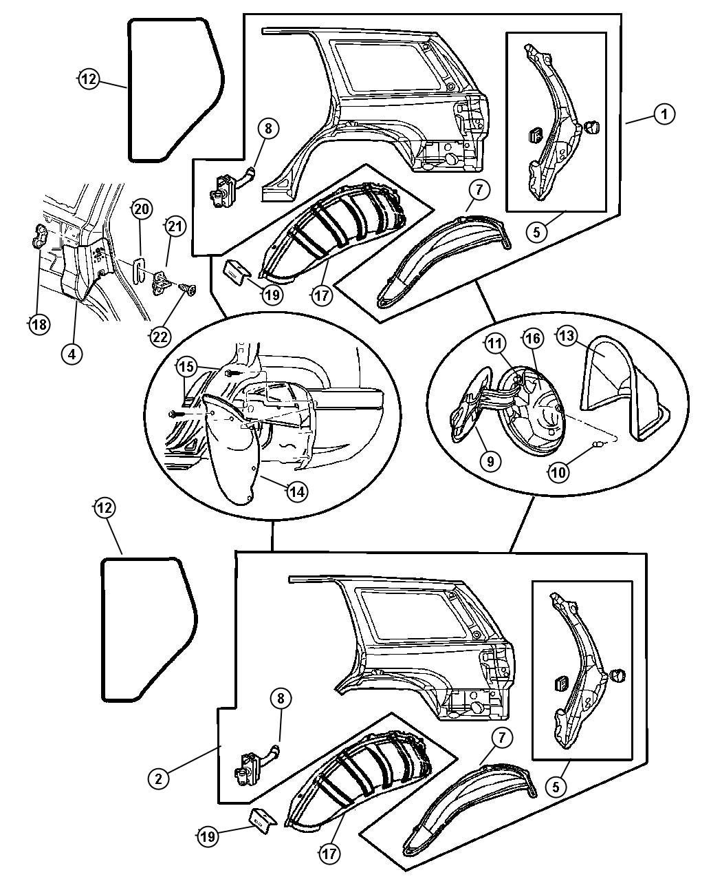 Diagram Panels, Rear Quarter. for your 2015 Jeep Grand Cherokee   