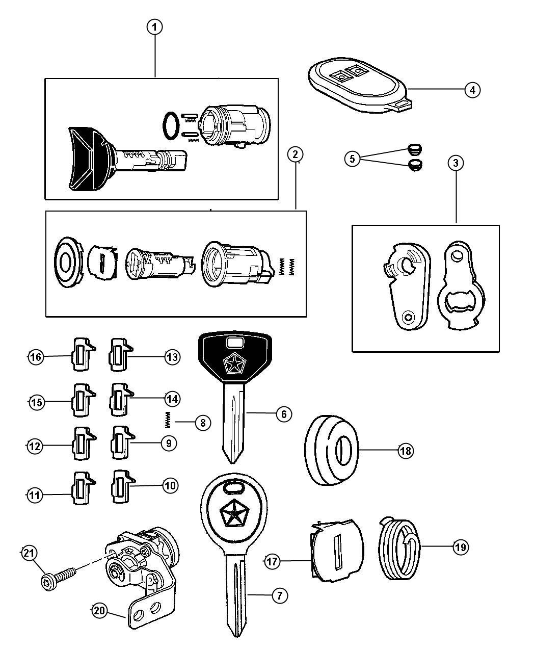 Diagram Lock Cylinder and Keys. for your 2013 Ram 1500   