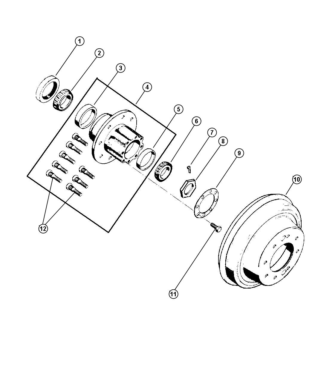 Diagram Drums And Bearing, Rear Brake,13 Inches X 2.5 Inches,13 Inches X 3.5 Inches,BR 2,3,7,8. for your 1998 Dodge Ram 2500   