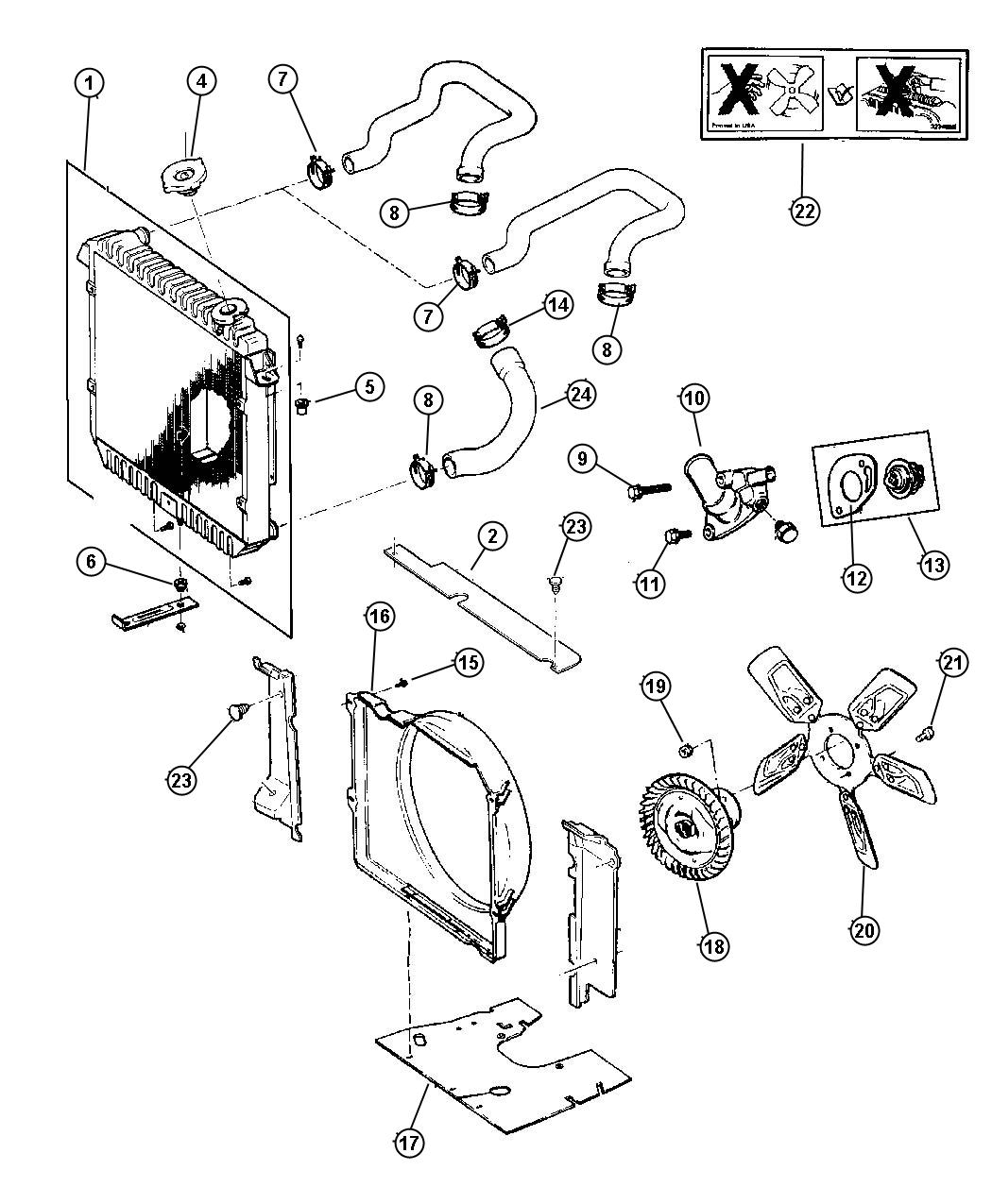 Diagram Radiator and Related Parts, 2.5L Gas Engine. for your Jeep