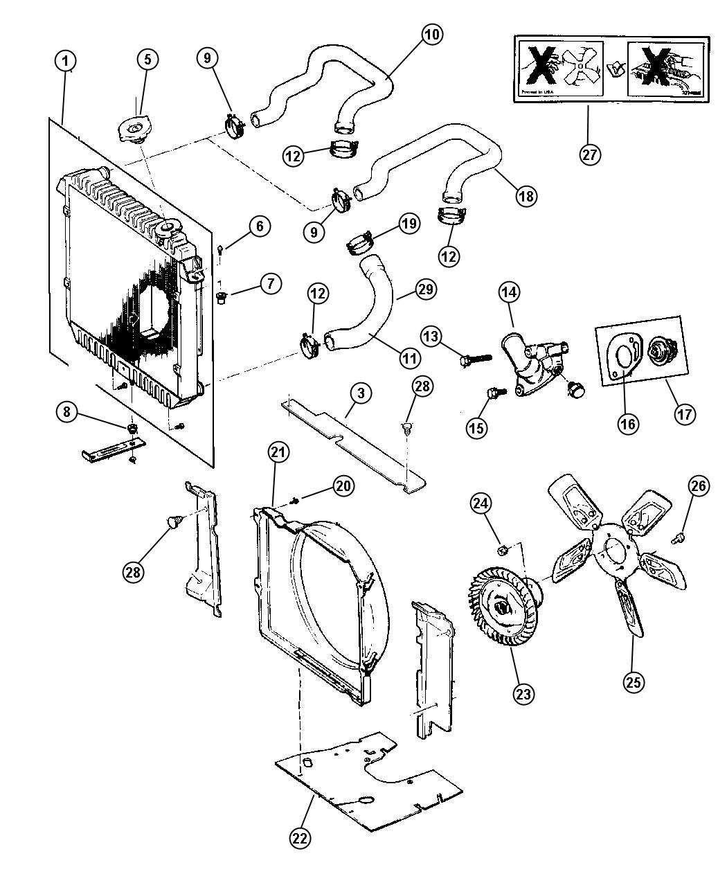 Diagram Radiator and Related Parts, 2.5L Gas Engine. for your Jeep