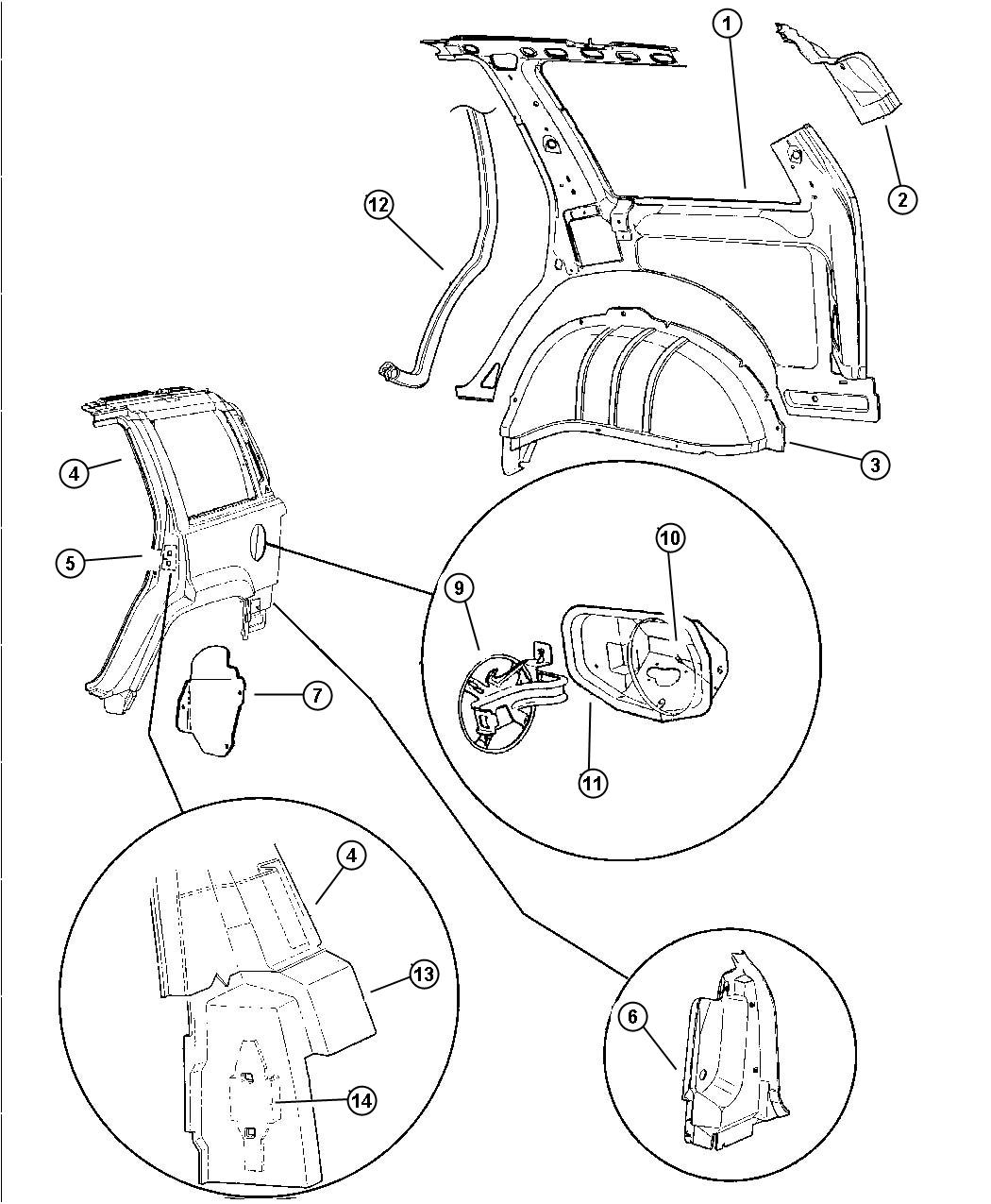 Diagram Panels, Rear Quarter. for your Jeep