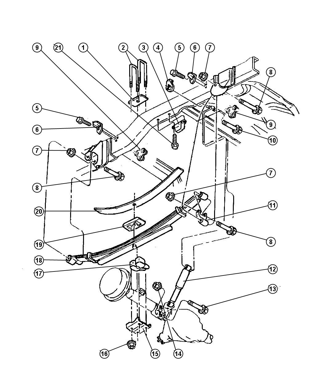 Diagram Suspension, Rear,Leaf With Shock Absorber. for your Dodge