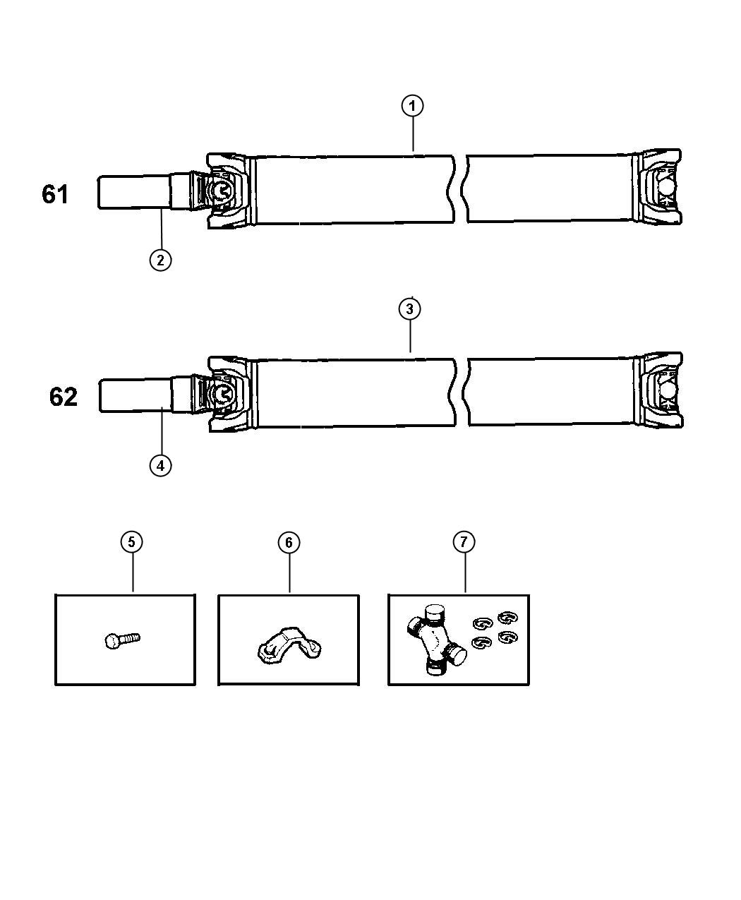 Diagram Shaft,Propeller,Rear,1 Piece,Body 61,62-AN 1,AN 5. for your Dodge