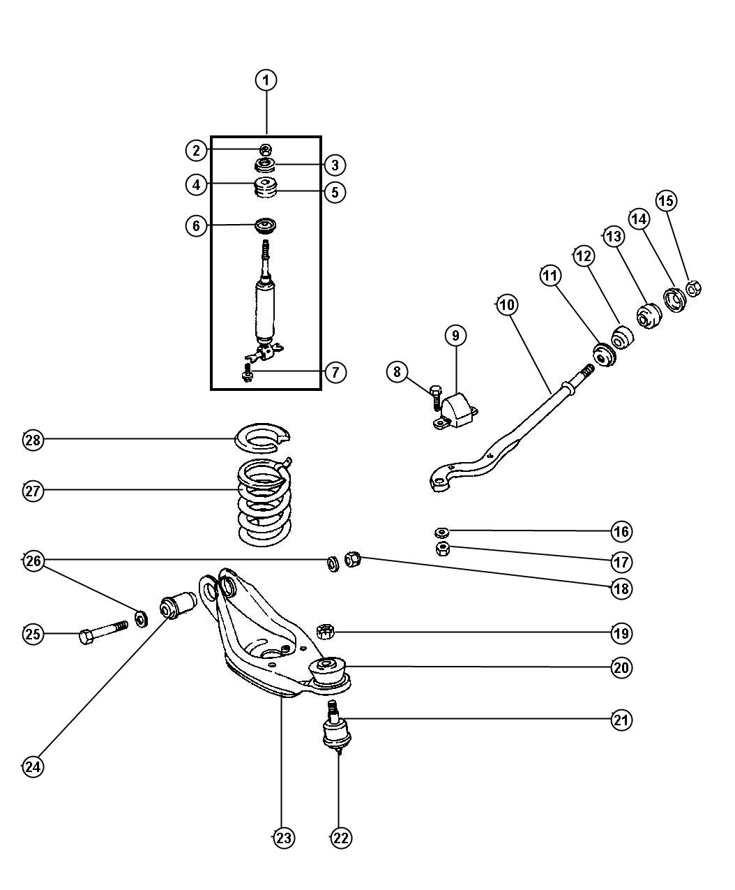 Diagram Lower Control Arms,Springs,Shocks and Strut. for your Dodge