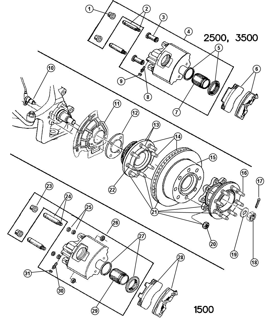 Diagram Brakes,Front,BR 3 (with Z3B),BR 6,7,8. for your Dodge Ram 2500  